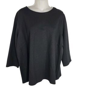 Talbots Petites Womens Top Size 1XP Black 3/4 Sleeve Back Zip Stretch Knit